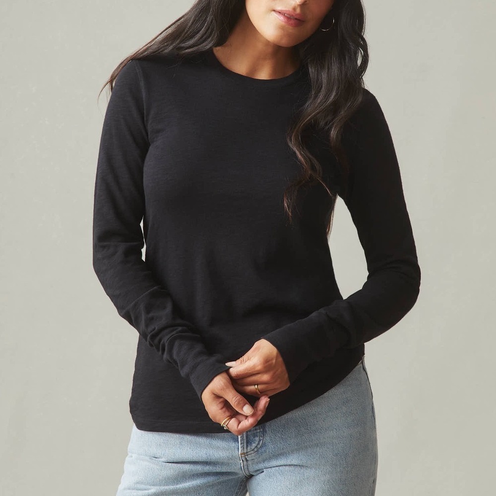 American Giant Premium Slub T-Shirt Womens M Black Cotton Crew Neck Long‎ Sleeve